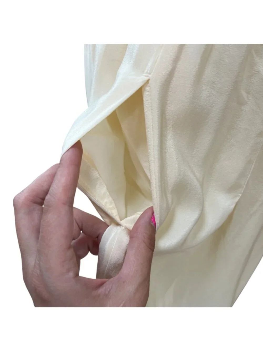 Johnny Was 100% Silk Elastic Waist Pleated Wide Leg Pant Cream Blue Size Medium - Picture 8 of 10